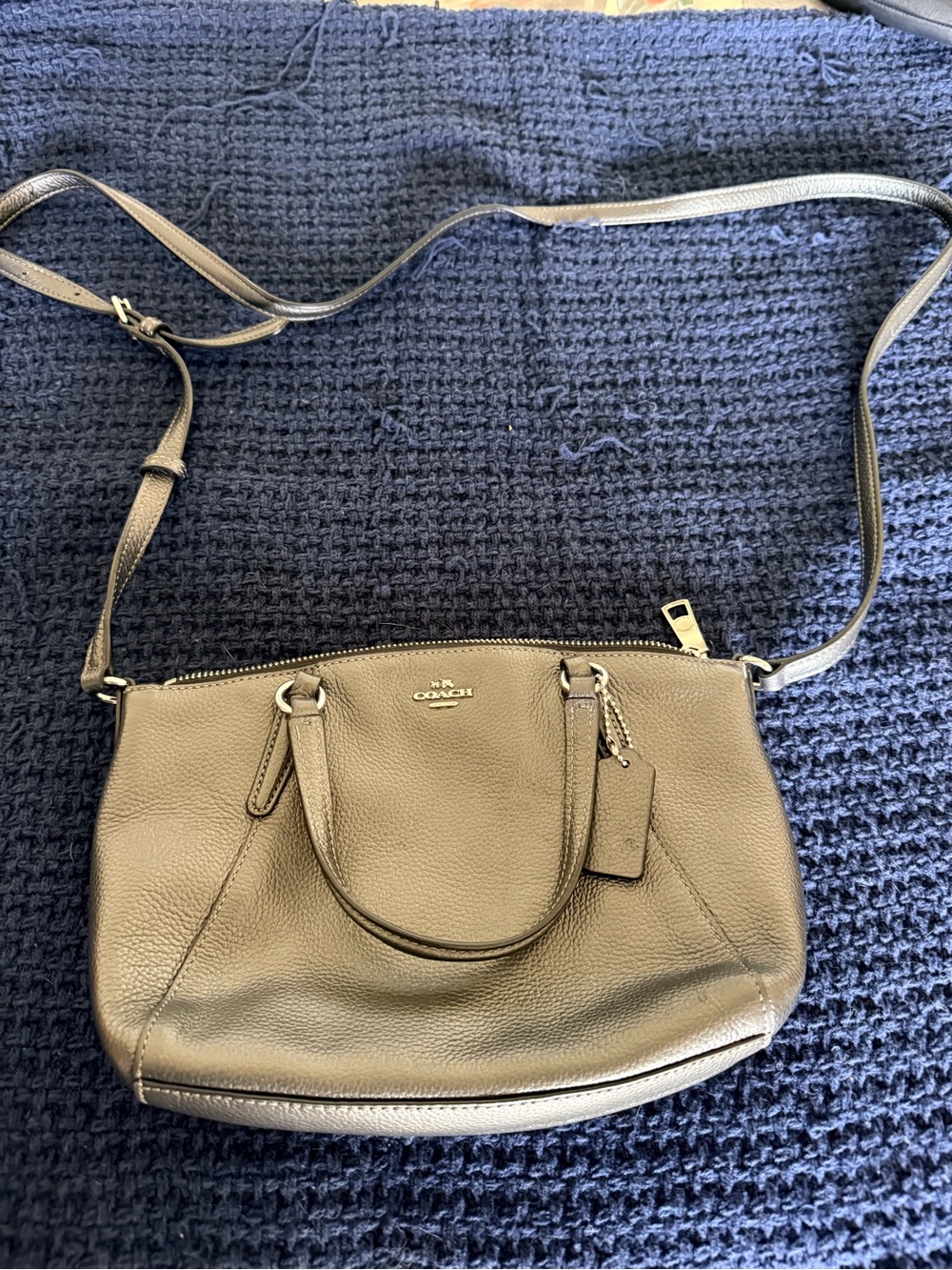 Coach Pebbled Leather Mini Prairie Crossbody Satchel in charcoal grey